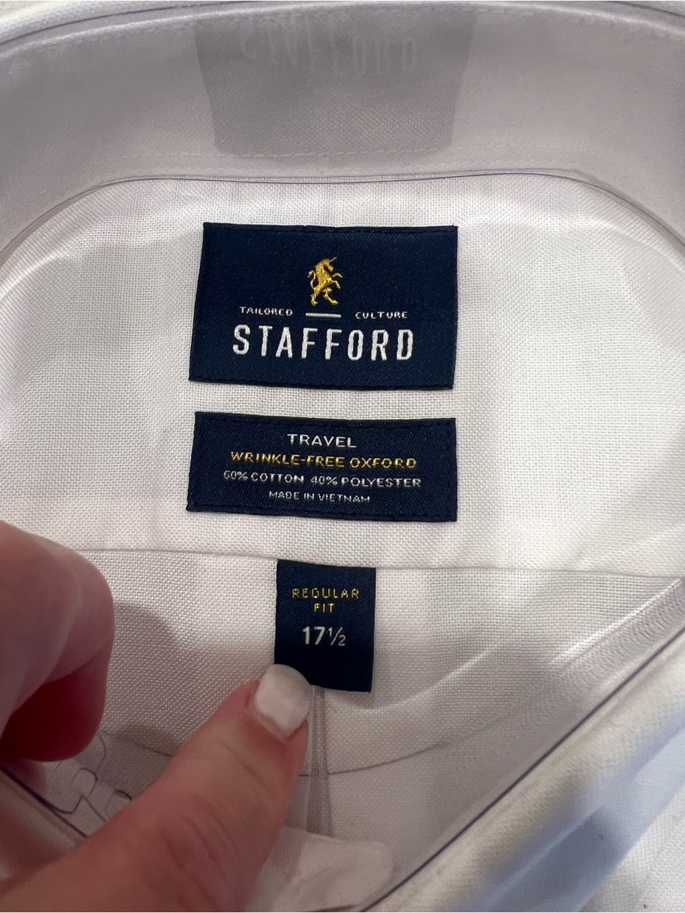 NWT Stafford Men's Short Sleeve Oxford Dress Shirt in White - Regular fit 17.5 - Picture 3 of 6